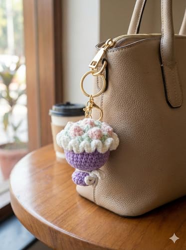 Image of Handmade Crochet Flower Keychain for Bags Keys Purse Backpack Cute Aesthetic Yarn Keyring Bag Charm Handmade Soft Thread Flower Keychain for Girls Women Kids Gifting and Daily Use