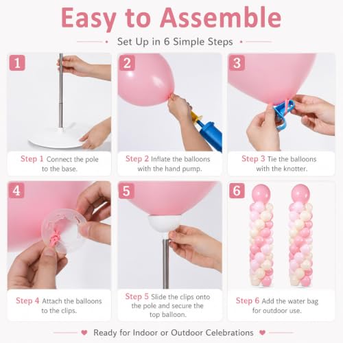 Image of 2 Sets Adjustable Balloon Column Stand Kit with Bases（Blush Pink） | Reusable Stainless Steel Poles, 102 Balloons with Pump, Floor Decor, Baby Shower Birthday Wedding Bridal shower Engagement