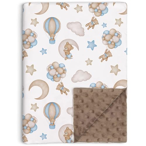 Bear Baby Blanket for Unisex Boys Girls, Blue Bear Toddler Soft Minky Blanket with Double Layer Dotted Backing, Nursery Newborn Baby Crib Receiving...