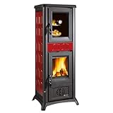 La Nordica Gemma Forno 165 Kaminofen Holzofen 6 kW Bordeaux emailliert Gusseisen mit Backfach Ø120 mm Raumheizer Dauerbrandofen für Scheitholz kompakt Klassische Bauform (Keramik Elegance Bordeaux)