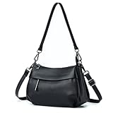 [MFFOR] ショルダーバッグ 本革 レディース 2way 斜め掛けバッグ ハンドバッグ 斜めがけ 肩がけ 手提げ ファスナーポケット付き 軽量 小さめ おしゃれ 大容量 柔らかい シンプル カジュアル 手持ち 人気 通勤（ブラック）