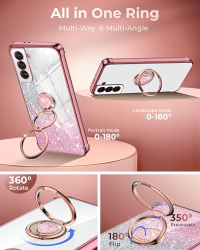 Coque Samsung S22 Plus paillettes avec double anneau support - 2