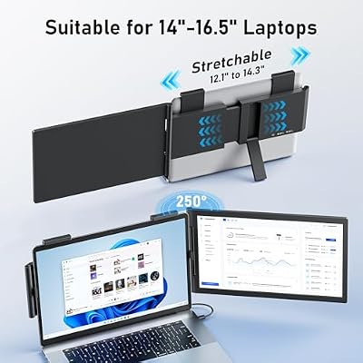 Laptop Screen Extender, 14 FHD 1080P IPS Laptop Monitor Extender with USB C/HDMI Port, Plug and Play Screen Portable Extended Monitor for 14-15.6 Laptops
