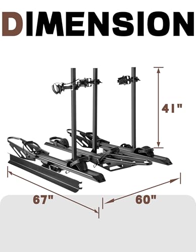 Young 250LBS. Capacity Foldable Aluminum 3-Ebike Rack with Ramp for Car SUV RV Truck Trailer and Van, Fits up to 5" Fat Tire Width and 50" Wheelbase, Ebike Carrier Rack for 2" Receiver