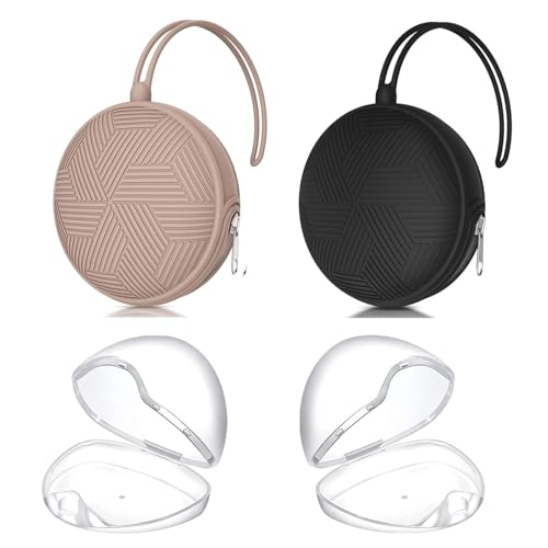 Image of Smlpuame 4 Pack Pacifier Holder Case Set,2 Silicone Portable Pacifier Cover Pouch Bag for Diaper Bags Baby Carriage with 2 Transparent Pacifier Storage Container Box,Easy to Clean,Blush+Black