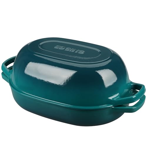 EDGING CASTING Enameled Cast Iron Dutch Oven Pot with Lid, Oval Dutch Oven for Bread Baking, Bread Oven for Homemade Sourdough Bread Baking, 7qt, Darkcyan