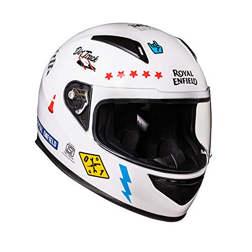 Royal Enfield Full Face Helmet with clear Visor White, Size: M( 57-58cm)