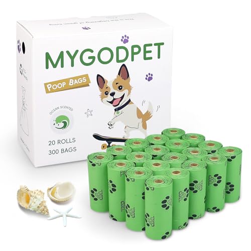 MYGODPET 犬用うんちバッグロール 300枚 生分解性 犬用うんちバッグ 海の香り付き 犬のくず袋 漏れ防止 猫のうんち袋 ホワイト