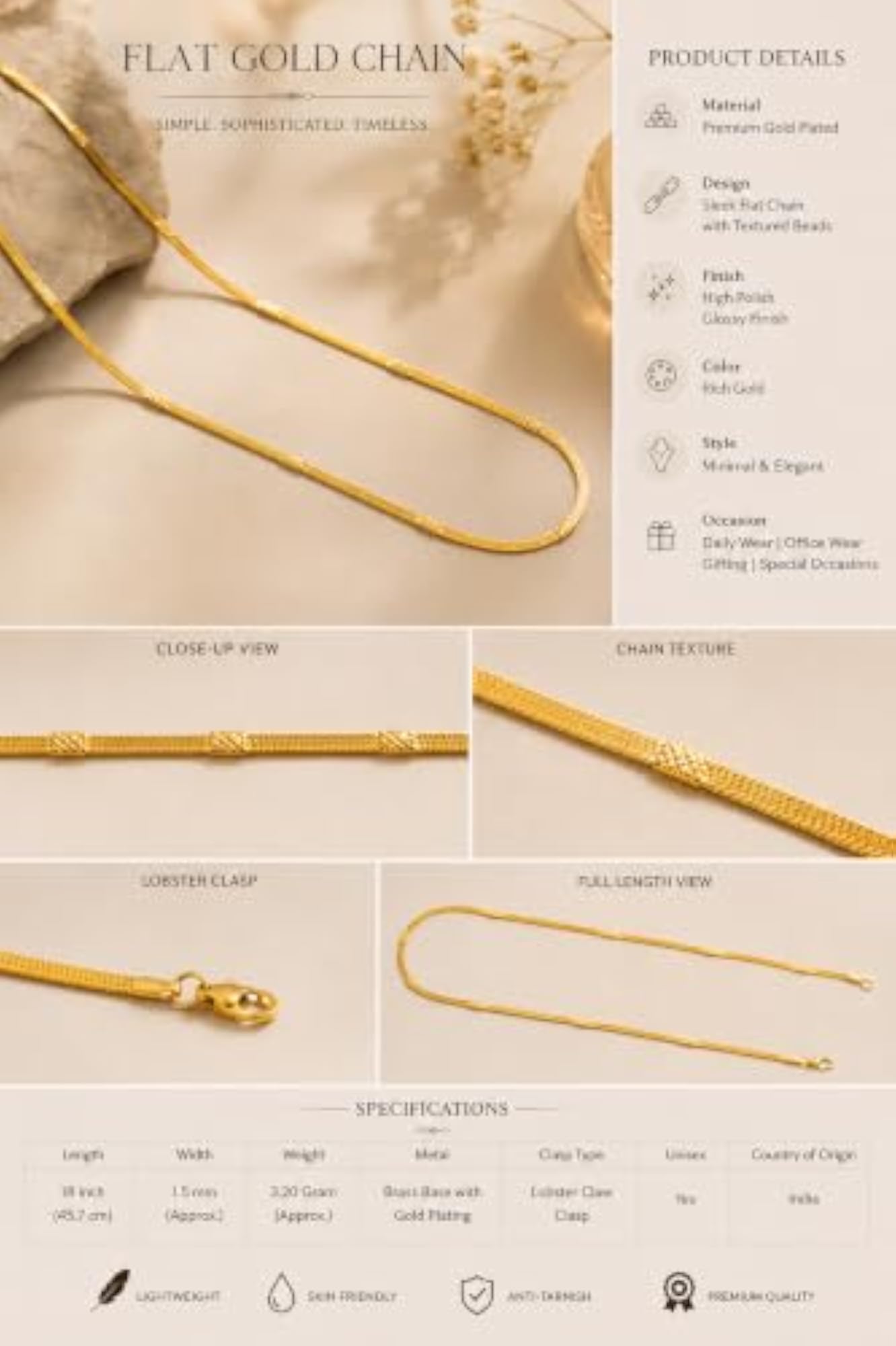 Gold Plated Chain Necklace, Everyday Essential