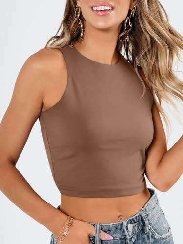 Image of EFAN Womens Sexy Sleeveless Double Lined Crop Tops Workout Cute Tight Racerback Tank Tops Summer Clothes Teen Girls 2025