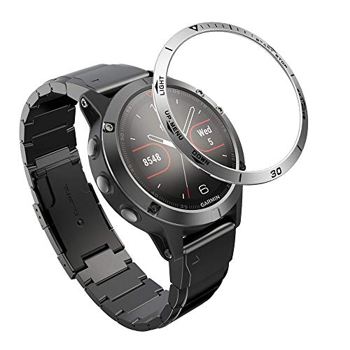 AISPORTS Diseño de Bisel Compatible con Garmin Fenix 5/Fenix 5 Plus Cubierta Adhesiva de Anillo de Bisel, Protección Antiarañazos Cubierta Protectora de Bucle de Bisel de Metal para Fenix 5/5 Plus