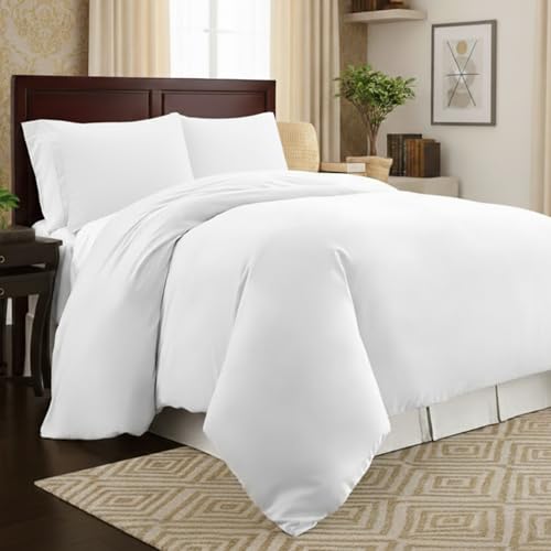 100% Egyptian Cotton Duvet Cover Set – 400 Thread Count Easy Care Bedding with Pillowcases – King, Super King, Double, Single – Plain Dyed, Soft & Durable (White, Super King)