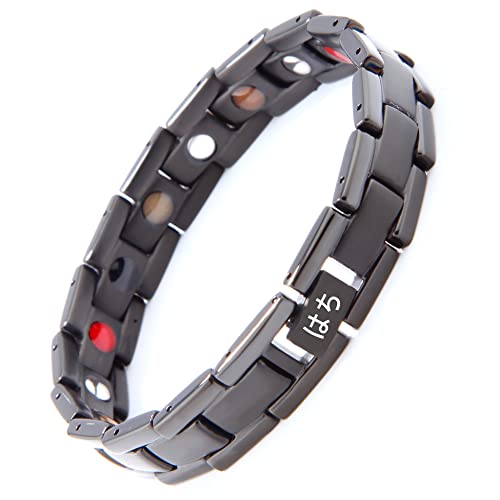 HAQI Titanio Puro Pulsera Magnética para Hombre y Mujer Pulsera 5 Elementos Imanes Poderosos 3500 Gauss Pulsera con Herramienta de Ajuste y Caja de Regalo, 21.5cm, Plata