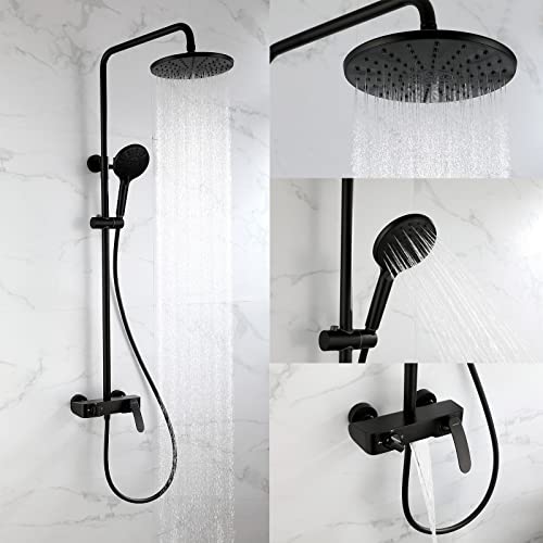 Douche avec pommeau de douche rond et douchette 3 modes pour bain - 5