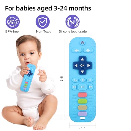 Image of Chuya Remote Teethers Silicone Baby Teething Toys, TV Remote Teether for 3-6-12-18 Months Babies Infant Toddlers Teething Relief Chew Toys (Blue)