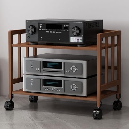 Wytrzymała szafka audio 48 cm (19 cali), 2-poziomowa regulowana podstawka HiFi, szafka stereo z kółkami do odtwarzaczy DVD i konsoli do gier, idealna do kina domowego i