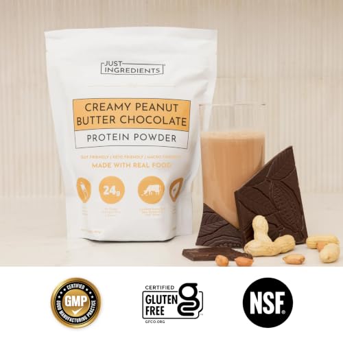 Image of JUST INGREDIENTS Creamy Peanut Butter Chocolate Protein Powder - Grass-Fed Whey, No Fillers - 15 Servings