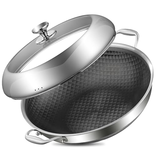 Image of DELARLO 14 Inch Stainless Steel Nonstick Wok Pan with Lid 6Qt Pot