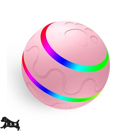 T.S.H ペット用電動ムービングボール 直径8cm スマートボール 犬 自動ボール LEDライト 光るボール ローリングボール 猫 防水 大きい 小型犬 中型犬 大型犬 (リモコン無し・ピンク)