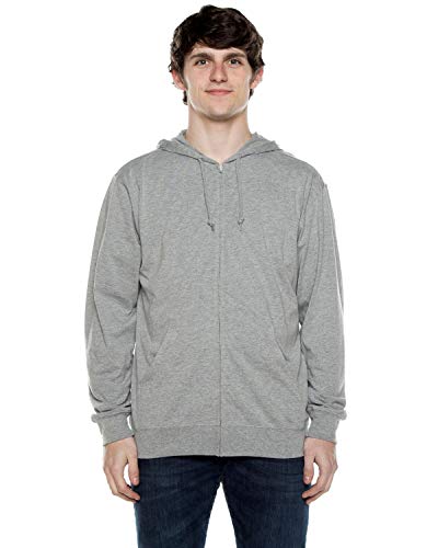 Cottonhood Lightweight Jersey Zip Hoodie for Men – Full Zip Casual Cotton Hoodie, Soft Long Sleeve (XS, Heather Grey, 702)