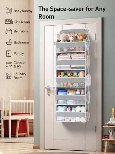 Image of Yecaye Over the Door Organizer, Stuffed Animal Storage, Bathroom Organizers and Storage for Nursery Newborn Baby Essentials Stuff Dorm Room, Widen by 7cm, Deepen by 3cm, Grey 5 Tier Extra-Large