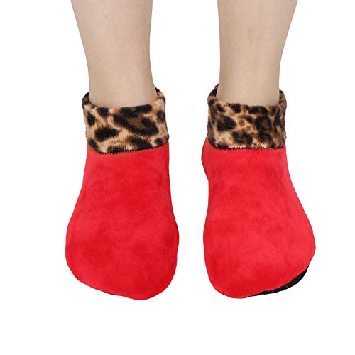 Image of Womens Non Slip Grip Socks Leopard Print Soft Cozy Thick House Indoor Boot Sock Shoes Winter Thermal Fleece Slipper Socks