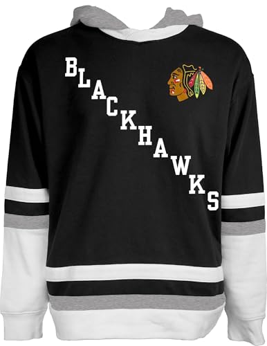 Blue 84 Chicago Blackhawks NHL Officially Licensed Hockey Hooded Sweatshirt Felt Embroidery, Small Team Color