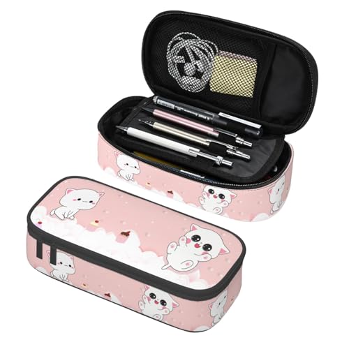 Image of Pink Kawaii Cat Little Kittens Large Pencil Case, Pencil Pouch With Zipper Compartments Stationery Pencil Bag For Kids Teens Students School Supplies