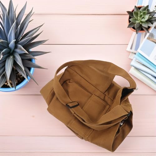 Grand cabas marron vintage et sac à main rétro en toile pour femme - 5