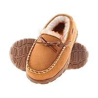 Kids Slippers with Non Slip Rubber Sole Memory Foam Indoor Outdoor, beige, 12.5 UK Child