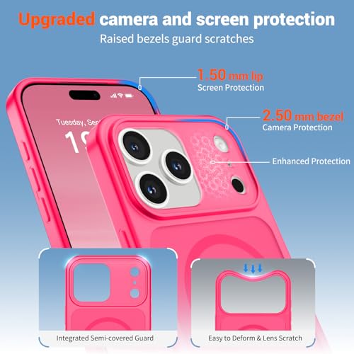 Image of SUPFINE Magnetic for iPhone 17 Pro Max Case Hot Pink | (Compatible with MagSafe)(Military Grade Drop Protection)(Camera Protection)Translucent Matte Phone Cover