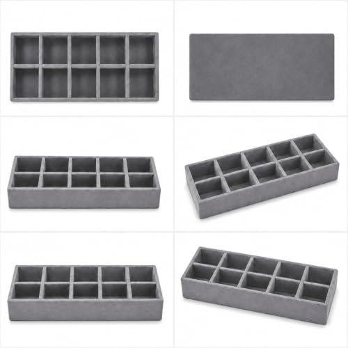 Image of 10 Slot Tie Organizer Tray for Ties and Accessories, Grey | Closet drawer storage tray with dividers for ties, socks, handkerchiefs, belts, watches and small accessories arranged neatly