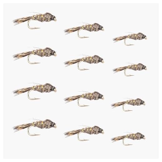 Floating Feather Supply Hares Ear Nymph Fly 12 Pack - Size 14-18 Wet Fly Fishing Accessories, Trout Flies, Assortment Box and Tools, Flies for Fishing for Bass and Panfish, Nymphs (4X (14-18))