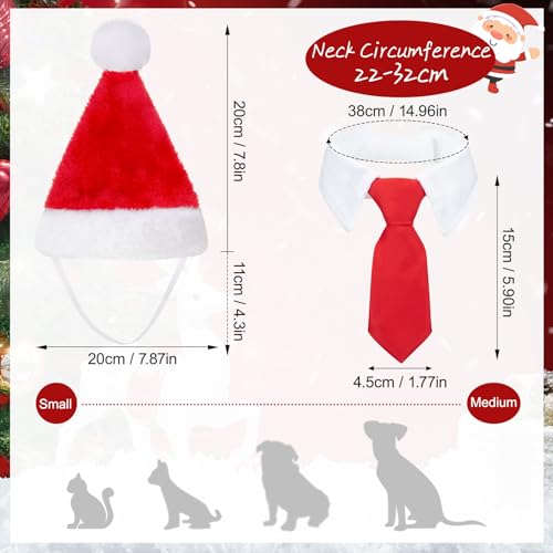 MELLIEX 2 Stück Weihnachten Hundekostüm, Hunde Katzen Weihnachtsmützen und Krawatte Weihnachtskostüm Zubehör Set für Haustier