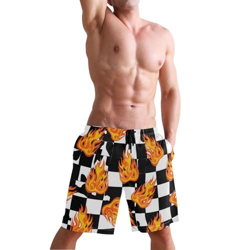 Men's Swim Trunks Quick Dry Swimming Shorts with Pocket Flame Checkerboard Pattern Swimsuit Trunks4