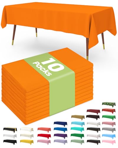 Image of Pureegg Plastic Table Cloth Disposable 10 Pack, 54 x 108 Inch Table Cloths, St Patricks Day, Christmas Decorations, Tablecloths, Rectangle, Forest, Plastic Cover, Leakproof & Sturdy, Orange