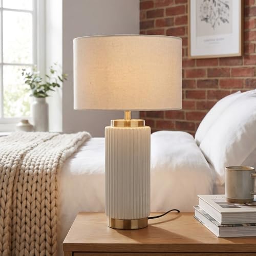 wilko Clara Table Lamp, Off-White Ceramic Base with Gold Metallic Caps, Modern Finish - Image 5