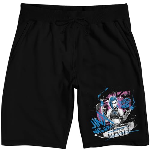 Arcane Jinx Pink Splash Background Adult Black Sleep Pajama Shorts-Large