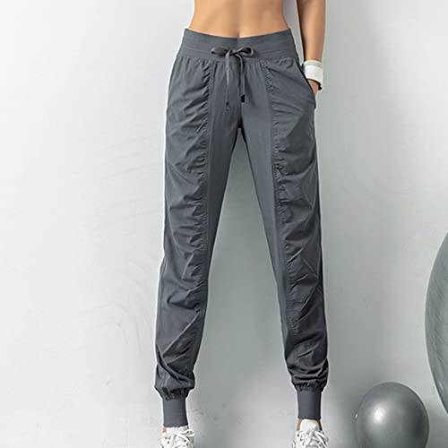 Calça feminina de corrida premium com bolso para suor, roupas casuais esportivas e esportivas, Cinza