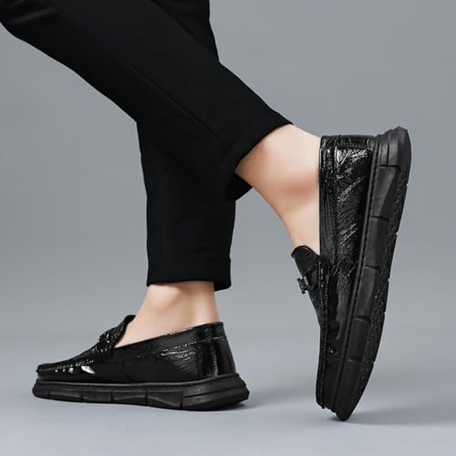 Men's Patent Leather Alligator - Embossed Loafers, Casual Slip - On Shoes, Driving Boat Shoes, Soft Penny Loafers for Men4
