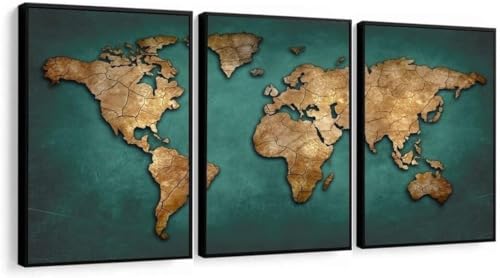 Quadro Decorativo mapa mundi verde luxo moderno escritorio quarto...