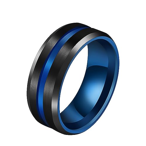 JewelryWe Anillo de Promesa para Hombre, Anillo Clásico de Acero Inoxidable Azul, Anillo de Promesa para Pareja, Muestra de Amor, Hipoalergénico