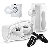 Shoe Washing Machine Bag 2pcs-Reusable Laundry Shoe Bag with Hidden Zipper, 360° Deep Protective XXL Cleaning Bags for Washer and Dryer，Shoe Trees for Sneakers Tennis- Home Travel Essentials, White