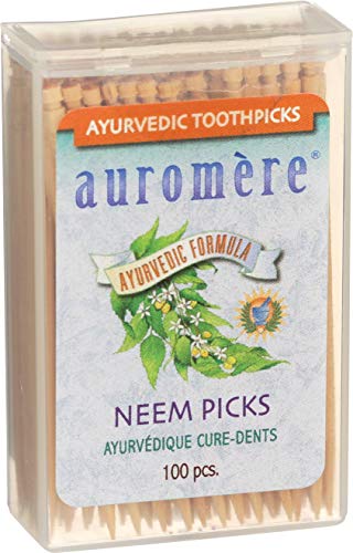 Auromere Ayurvedic Neem Toothpicks - Vegan, Natural, Non Gmo, Made From Birchwood (100 Count), 2 Pack #TOP2