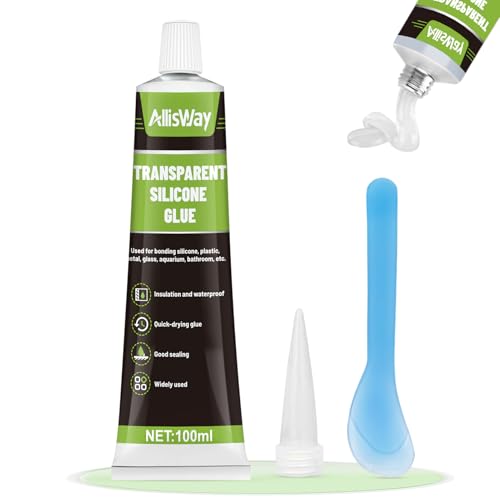 AllisWay Silicona Transparente, 100 Ml Sellador Impermeable Transparente, Pegamento Resistente al Agua, Pegamento Fuerte para Plástico, Vidrio, Metal, Cerámica, Secado Rápido, Prueba de Humedad