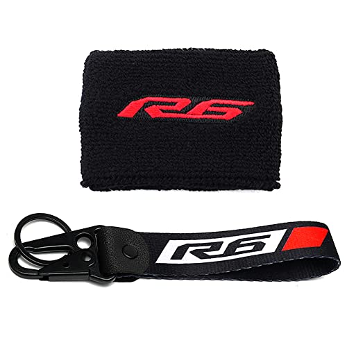 Image of Compatible with R6 YZFR6 YZF R6 R6S 1999-2021 2022 2023 2024 2025 Motorcycle Front Brake Fluid Reservoir Sock Cover Oil Cup Sock & Keyring Key Chain (Red)