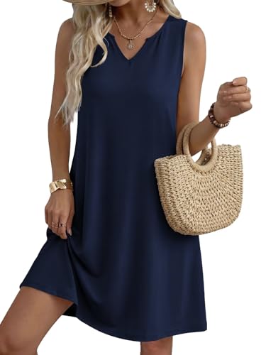 Image of QACOHU Women's Summer Sleeveless V Neck Mini Dress with Pockets Casual Sundress Beach Dresses for Women 2026