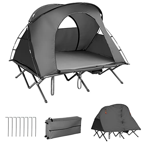 GOPLUS Lit de Camping Surélevé avec Matelas Auto-gonflant, Tente Double Toit 600D Imperméable...