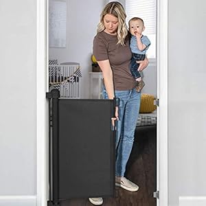 YOOFOR Retractable Baby Gate, Extra Wide Safety Kids or Pets Gate, 33” Tall, Extends to 55” Wide, Mesh Safety Dog Gate…