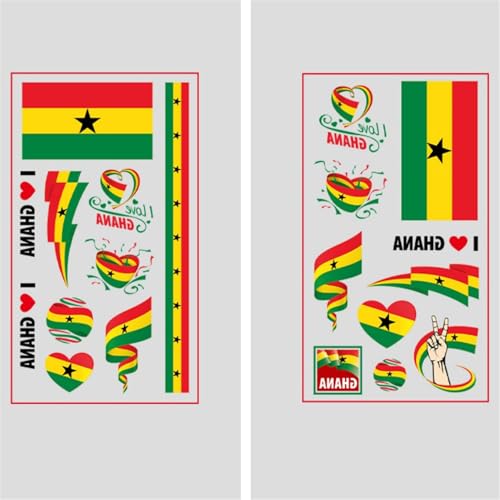 20 Sheets World Cup Temporary Tattoos,Waterproof Soccer Flag Transfer Stickers for Fans,International Sports Event Party Decorations & Team Spirit Supplies,Ghana
